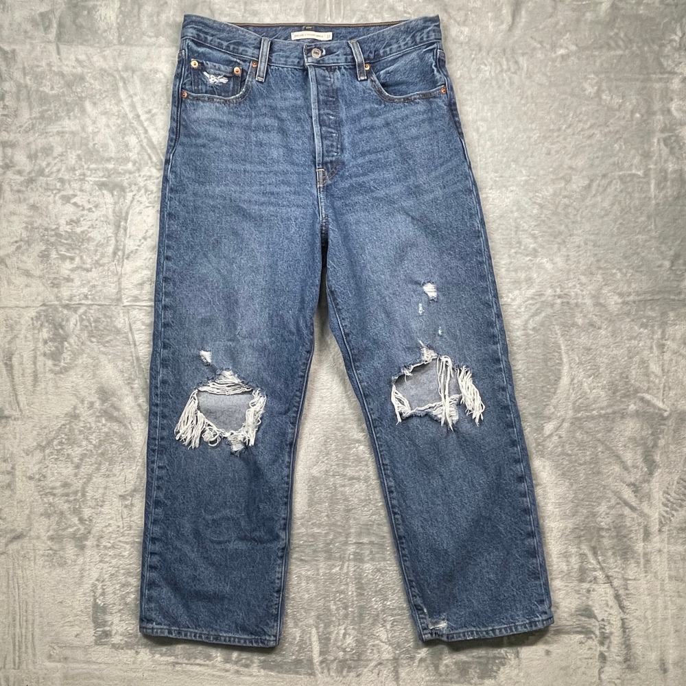 Levi's Women's Straight Leg Ripped Mid-Blue Jeans
